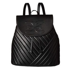Quilted black backpack with logo flap